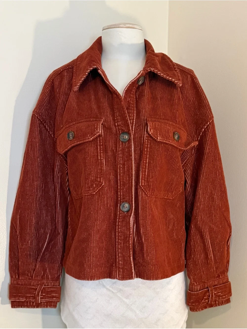 Avec Les Filles Rust Corduroy Button-Front Shacket - Picture 1 of 7